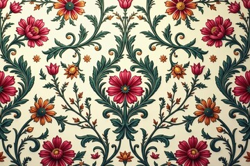 Intricate floral damask pattern in muted tones , pattern, fabric