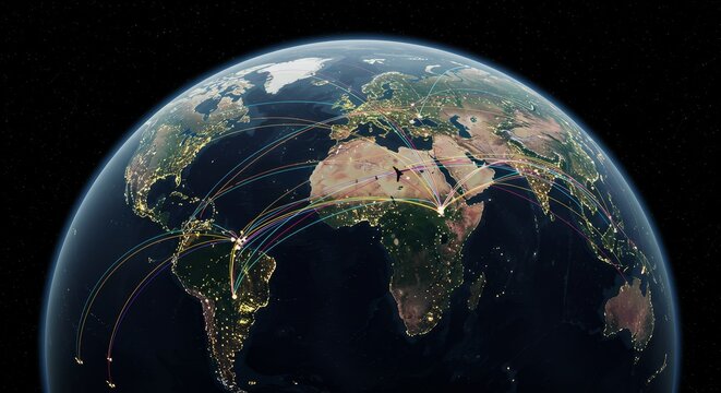 Global Flight Paths: International Trade and Logistics - Global connectivity, international trade, air travel routes, logistics network, worldwide transportation