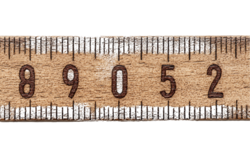 Aged Wooden Ruler Detail: Numbers 8, 9, 0, 5, 2, Worn Texture