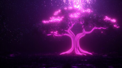 Abstract glowing pink tree in dark night.  Possible use Desktop wallpaper, background design