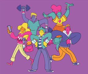 Group of cartoon colorful people. Funny people.
