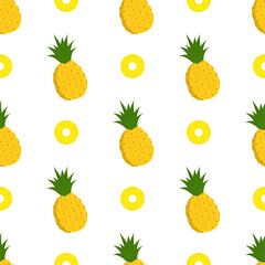 Pineapple seamless pattern, tropical ripe fruit.