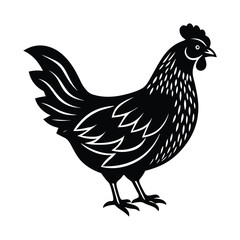 Silhouette Illustration of a Detailed Hen in Black and White