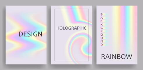 Design templates with holographic background for social media. Bright modern background with text. Rainbow holographic backgrounds