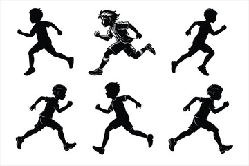 Set of Runing Boy Silhouette Vector Illustration