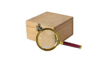 Magnifying Glass With Custom Timber Box on white background.