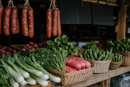 Farmers market butcher shop homemade sausage