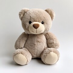 Obraz premium Beige plush teddy bear, sitting, cheerful expression