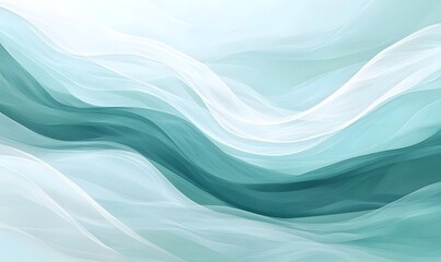 Fototapeta premium Abstract background with flowing teal and white waves creating a serene and calming atmosphere visual