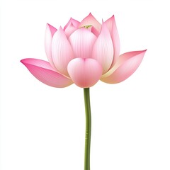 Naklejka premium Pink lotus flower, elegant and delicate. Detailed illustration of a single lotus blossom, showcasing soft pink petals and a slender stem against a pure white background