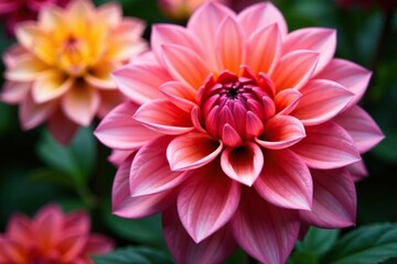 Fototapeta premium Intricate dahlia blooms, vibrant colors, close-up view , art, aesthetic, graphic