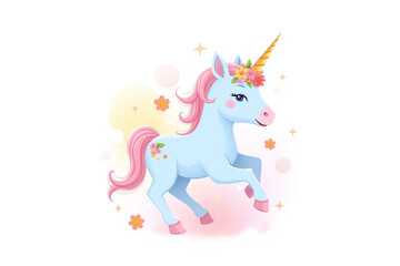 drawing of a unicorn with a flower crown on its head