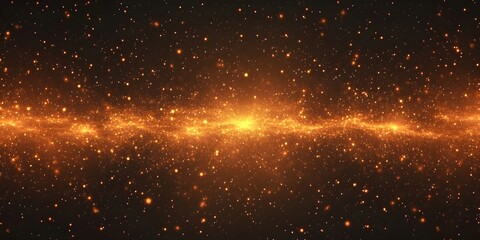 Fototapeta premium Abstract golden light streak with sparkling particles against a dark background scene view