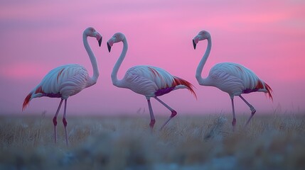 Obraz premium Three Flamingos at Sunset: A Serene African Scene