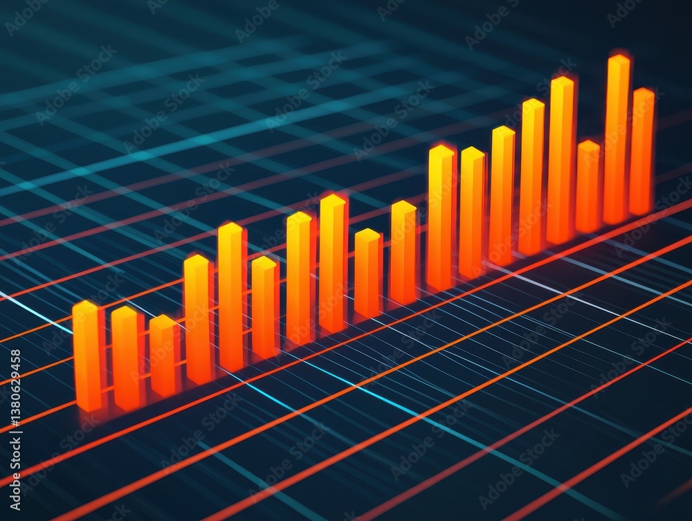 Poster vibrant orange bar graph displaying data trends on digital background