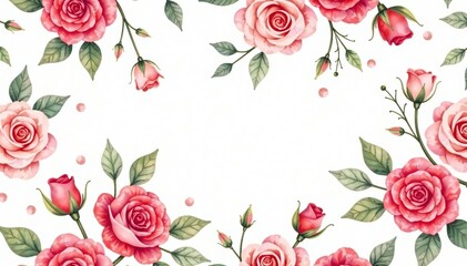 Delicate watercolor roses and leaves create a romantic seamless floral pattern , flower pattern, romantic, seamless pattern