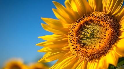 Naklejka premium sunflower closeup on blue background