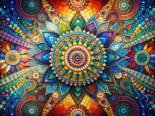 Vibrant Abstract Mosaic Pattern: Panoramic Colorful Art Illustration