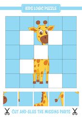 Cut and glue kids logic puzzle design illustration