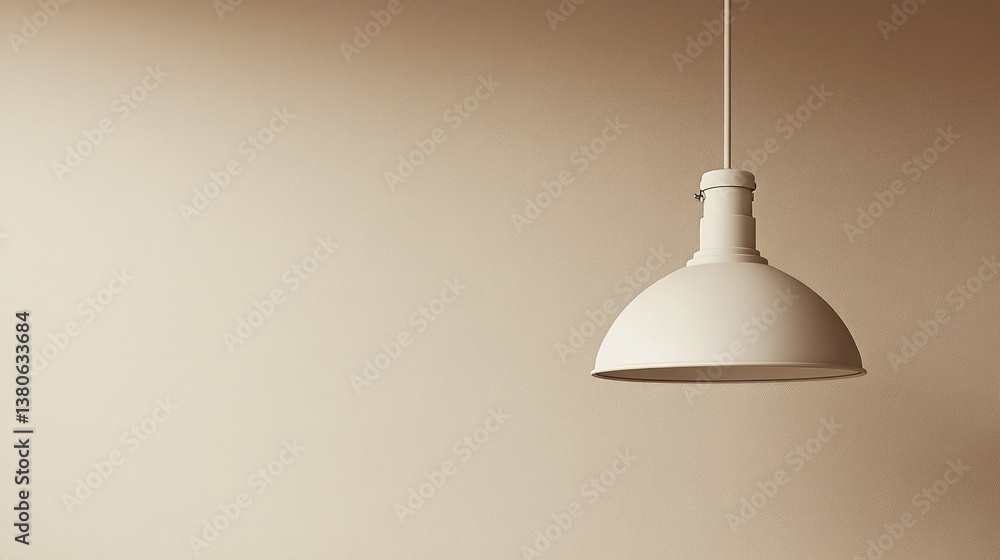 Poster a soft white hanging lamp gracefully illuminates a warm beige wall, creating an inviting atmosphere 