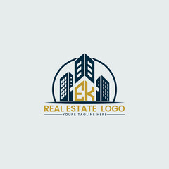 Title: Elegant EK Real Estate Logo with Urban Skyline