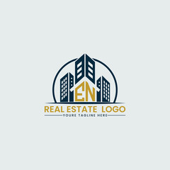 Title: Elegant EN Real Estate Logo with Urban Skyline