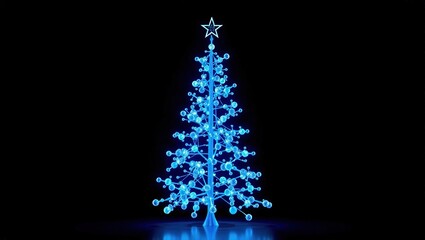 Abstract Christmas Tree Design with Blue Molecular Structure and Copy Space