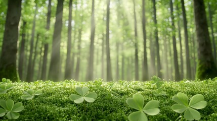 Fototapeta premium Sunlight Drenched Forest Floor with Clover