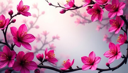 Obraz premium Bold fuchsia blossoms, swirling vines, densely packed design, art, intense, illustration