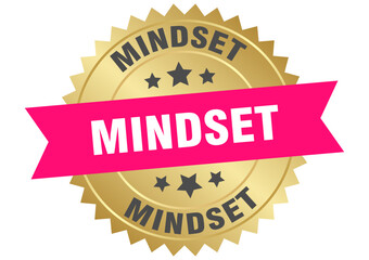 mindset. mindset round pink and gold label isolated on transparent background
