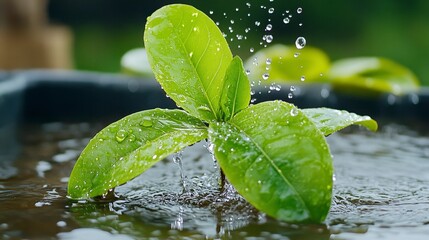 Vibrant Green Seedling Freshly Watered Close Up