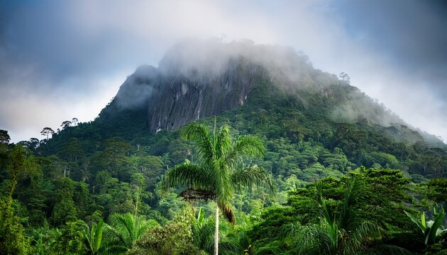 tropical rainforest growth surrounds mountain ss7