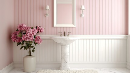 Cozy elegant bath design with pastel pink and white elements modern home interior decor serene ambiance