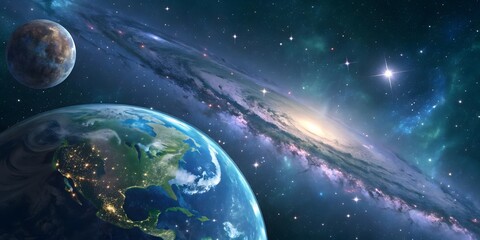 Stunning View of Earth with a Beautiful Galaxy in Space