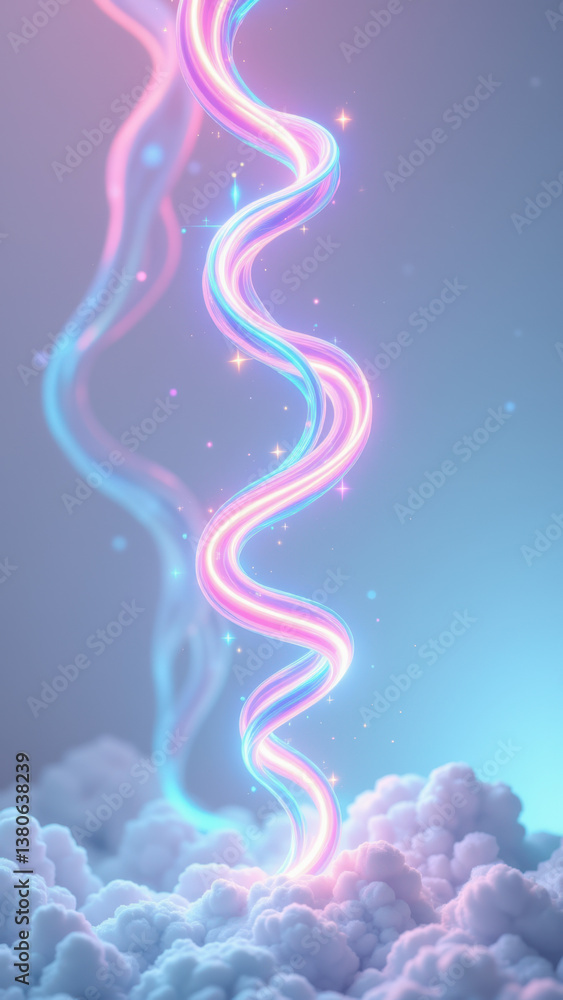 Poster a futuristic digital illustration featuring swirling streams of color with a touch of cloud-like sub