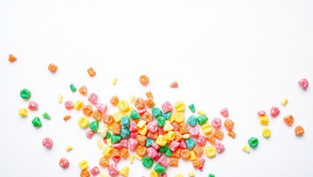 Colorful Candy Nerds Scattered on White Background, Playful Design