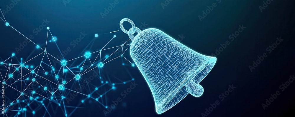 Aufkleber a digital representation of a bell connected to a network of nodes, symbolizing communication and te