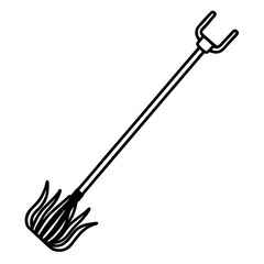 Naklejka premium Pitchfork stuck in hay line art illustration