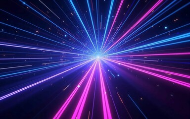 Obraz premium High-Speed Travel through Futuristic Neon Warp Tunnel in Deep Space – Sci-Fi Concept Background