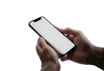 Two Hands Showcasing Smartphone – Isolated No Background Image for Mockups.
