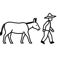Obraz premium Farmer walking with a Donkey illustration