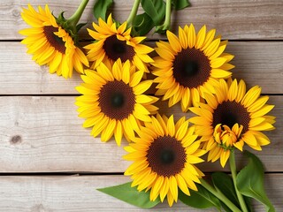 Obraz premium Sunny Yellow Sunflowers on Rustic Wood
