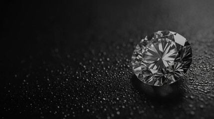Shiny diamond on a smooth black background, showcasing brilliance and elegance