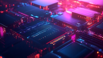 Fototapeta premium Abstract Digital Circuitry: Neon Glow in a Cyberpunk World