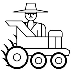 Fototapeta premium Farmer driving a harvester line art illustration