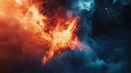 Fototapeta premium Fiery Celestial Collision: A Dramatic Dance of Inferno and Azure