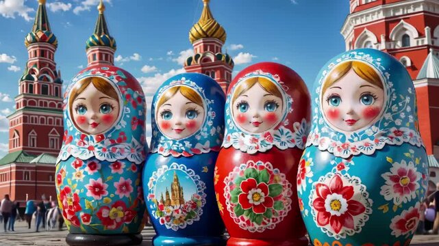 The dolls are arranged in a row, with the tallest one on the left