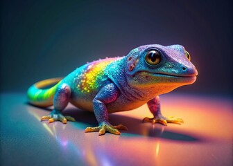 Fototapeta premium Vibrant Reptile Fashion Flat Lay with Glowing Particles & Rainbow Gradients