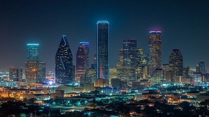 Obraz premium Night View of Houston Skyline: Texas' Vibrant Cityscape