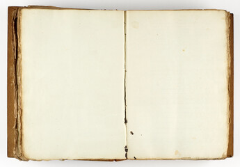 Feuilles, double page de papier ancien sali et jauni par le temps avec taches isolées, registre...